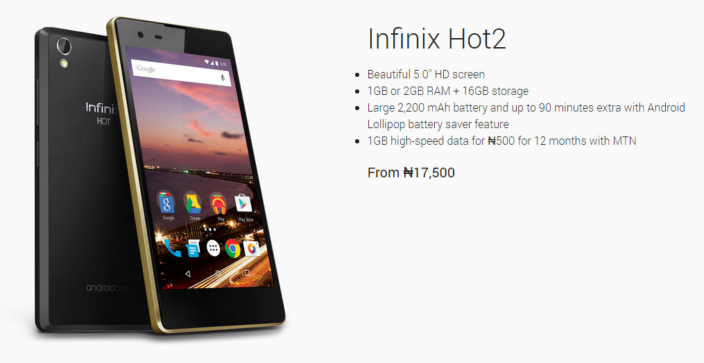 Infinix Hot 2 android one